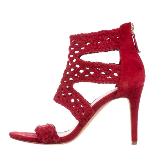 Sandro Red Agate Suede Braid Stiletto Sandals 10 - Picture 9 of 15